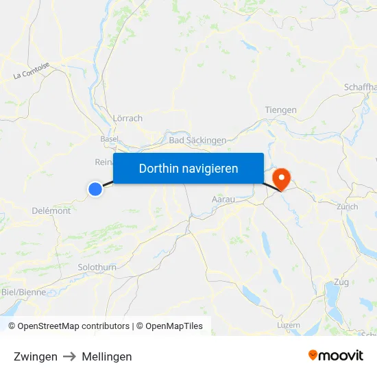 Zwingen to Mellingen map