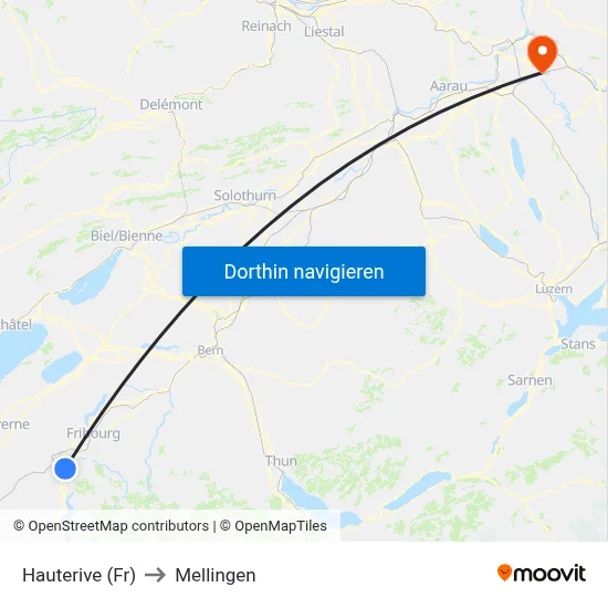 Hauterive (Fr) to Mellingen map