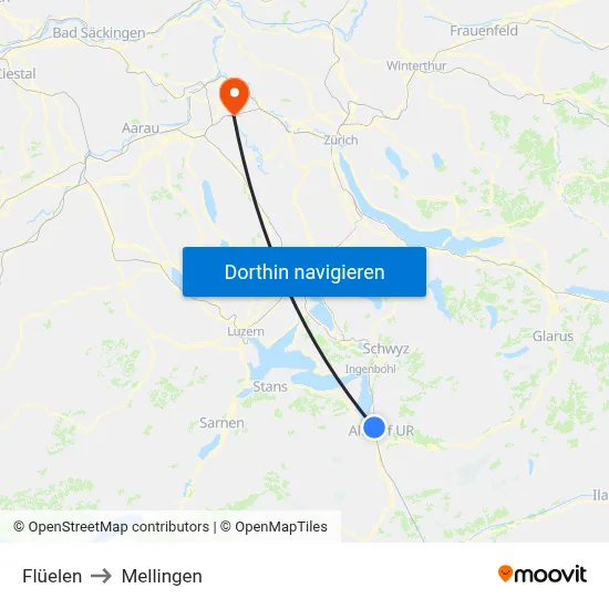 Flüelen to Mellingen map