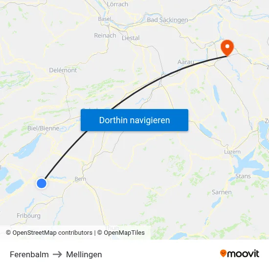 Ferenbalm to Mellingen map
