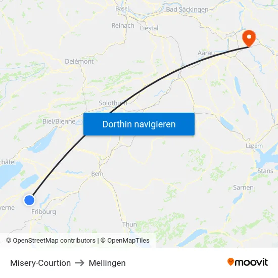Misery-Courtion to Mellingen map