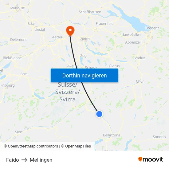 Faido to Mellingen map