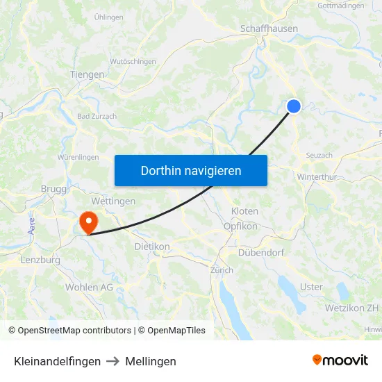 Kleinandelfingen to Mellingen map