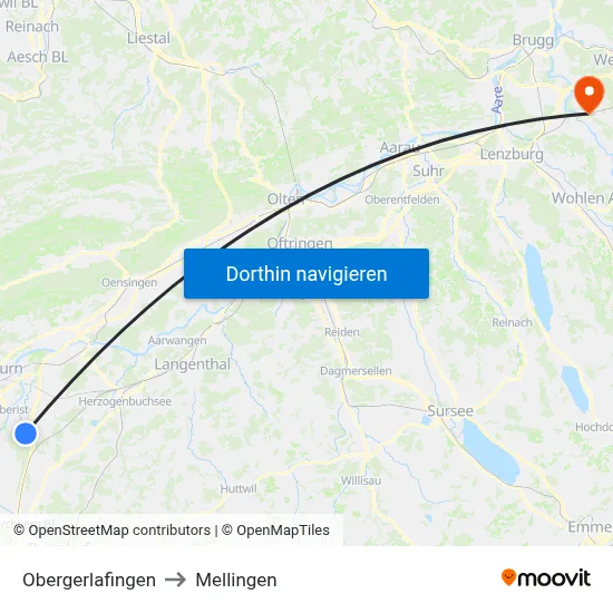 Obergerlafingen to Mellingen map
