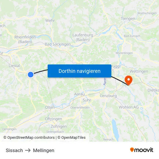 Sissach to Mellingen map