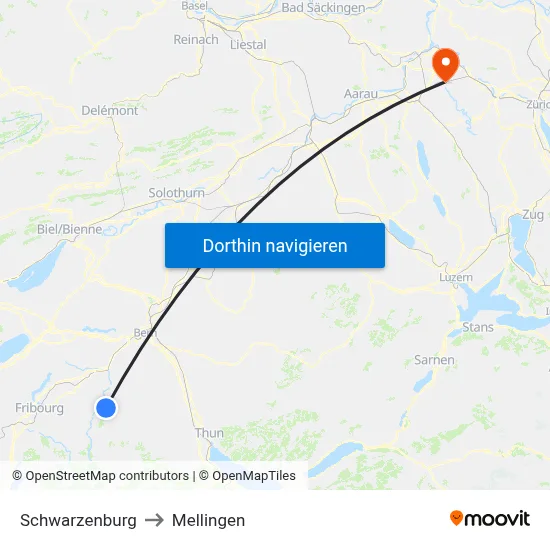 Schwarzenburg to Mellingen map