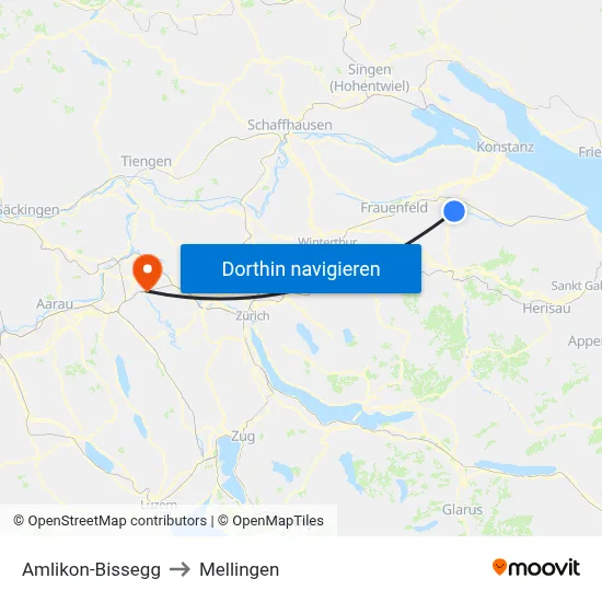 Amlikon-Bissegg to Mellingen map