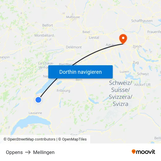 Oppens to Mellingen map