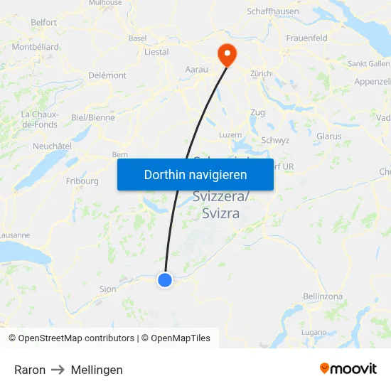 Raron to Mellingen map