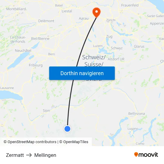 Zermatt to Mellingen map