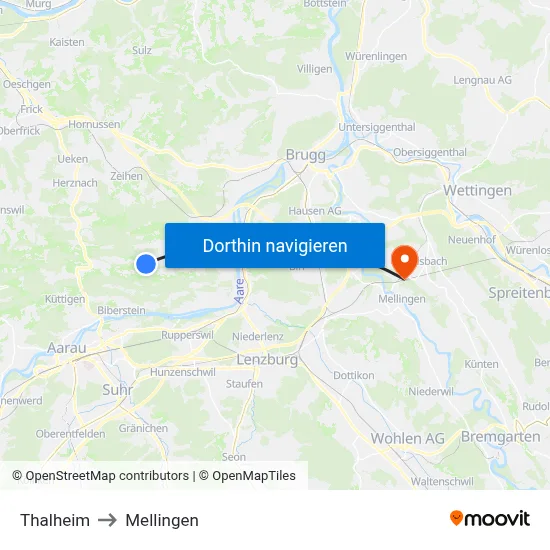 Thalheim to Mellingen map