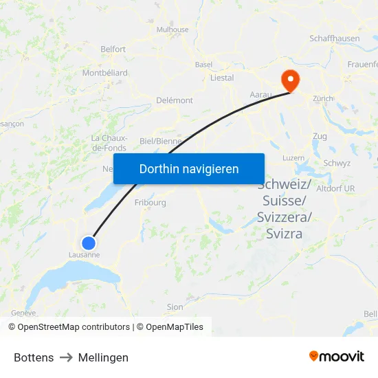 Bottens to Mellingen map