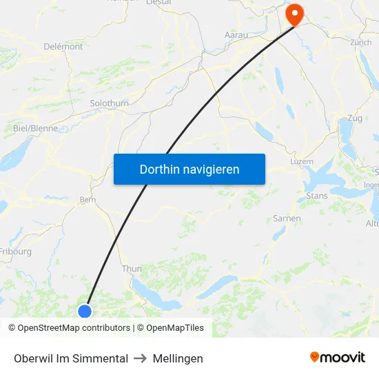 Oberwil Im Simmental to Mellingen map