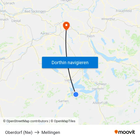 Oberdorf (Nw) to Mellingen map