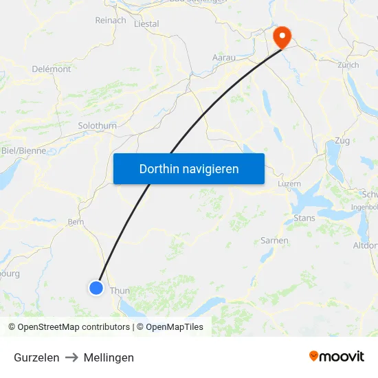 Gurzelen to Mellingen map