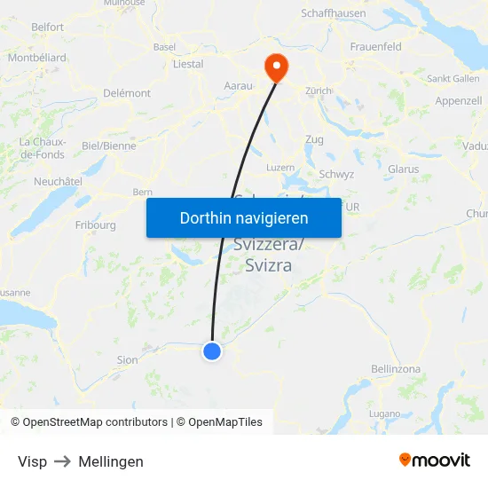 Visp to Mellingen map