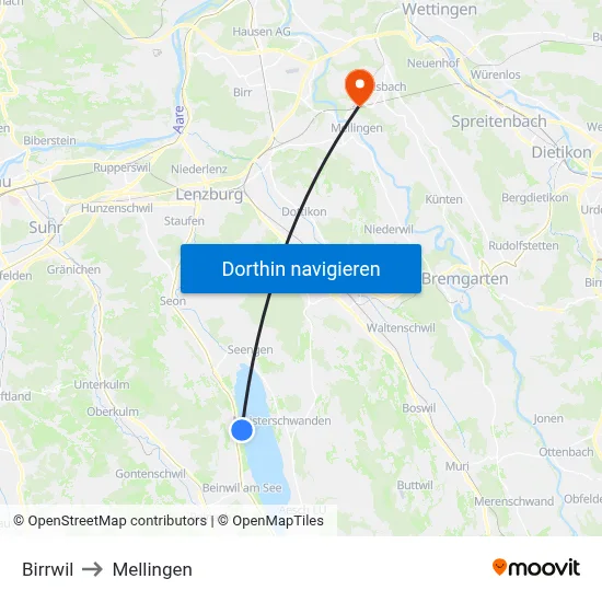 Birrwil to Mellingen map