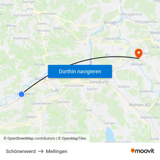 Schönenwerd to Mellingen map