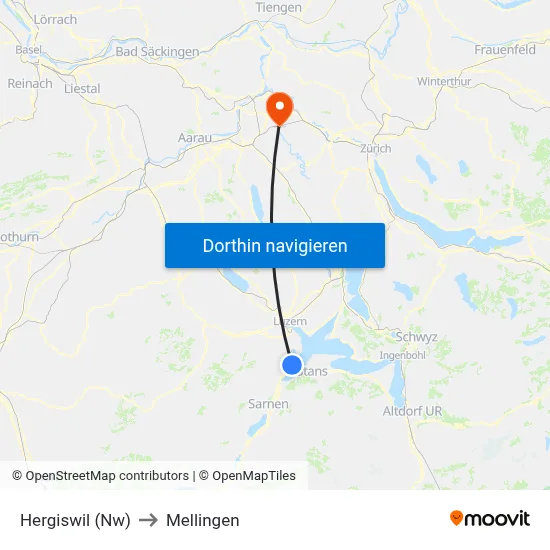 Hergiswil (Nw) to Mellingen map