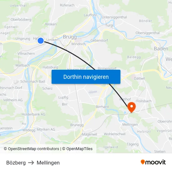 Bözberg to Mellingen map