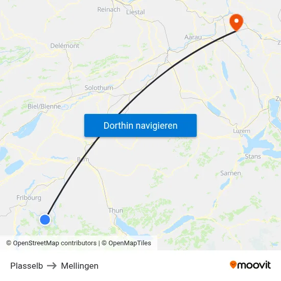 Plasselb to Mellingen map
