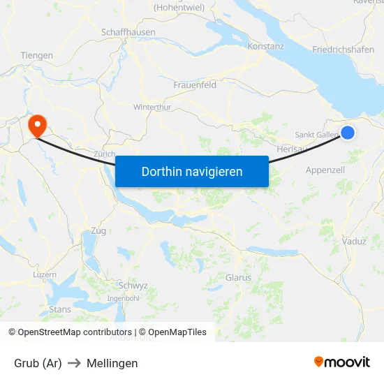 Grub (Ar) to Mellingen map