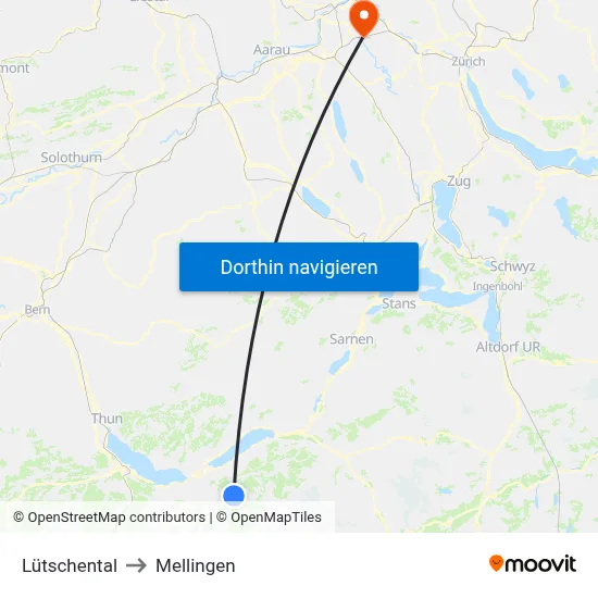 Lütschental to Mellingen map