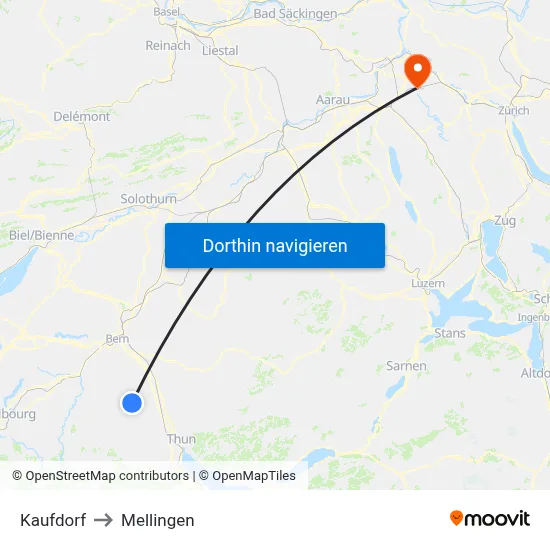Kaufdorf to Mellingen map