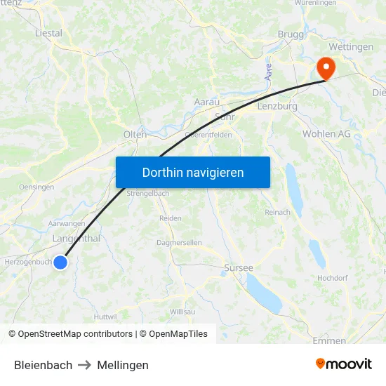 Bleienbach to Mellingen map