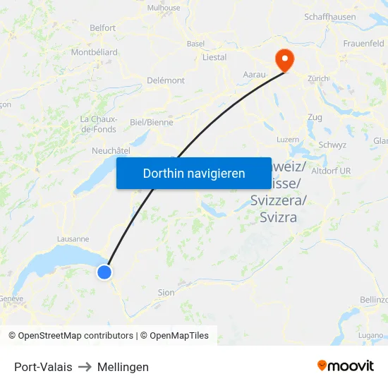 Port-Valais to Mellingen map
