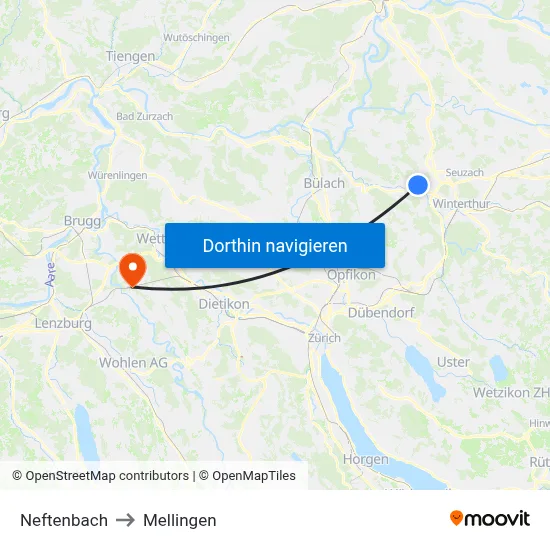 Neftenbach to Mellingen map