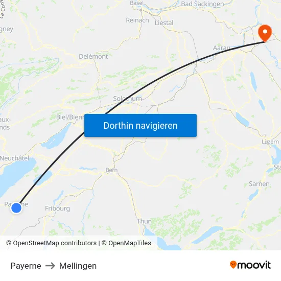 Payerne to Mellingen map