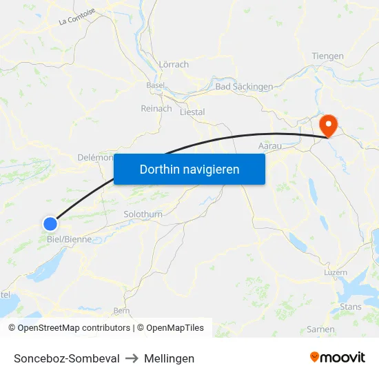 Sonceboz-Sombeval to Mellingen map
