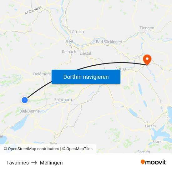 Tavannes to Mellingen map