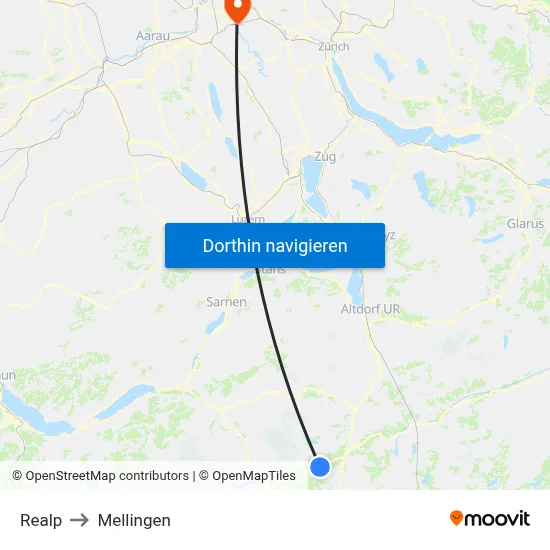 Realp to Mellingen map