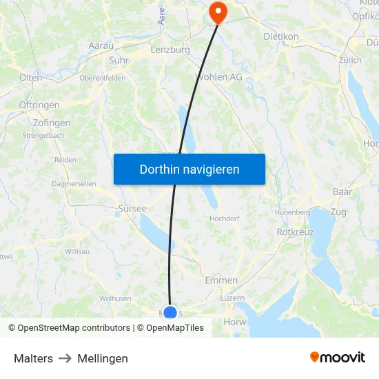 Malters to Mellingen map