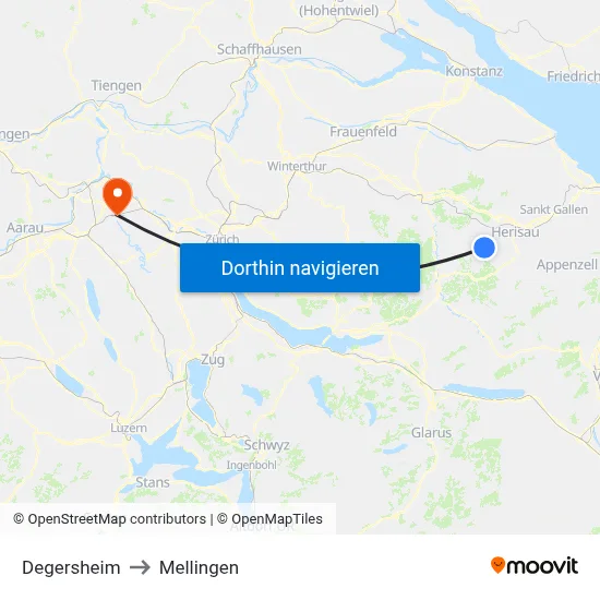 Degersheim to Mellingen map
