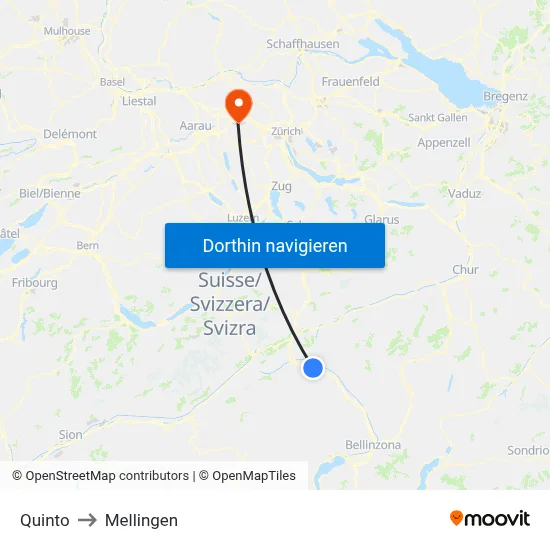 Quinto to Mellingen map