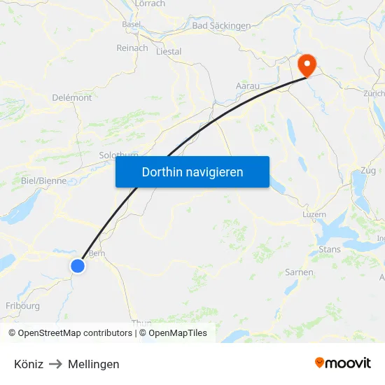 Köniz to Mellingen map
