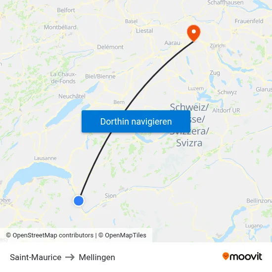 Saint-Maurice to Mellingen map