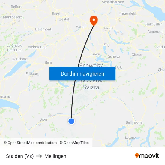 Stalden (Vs) to Mellingen map