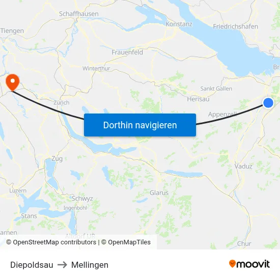 Diepoldsau to Mellingen map