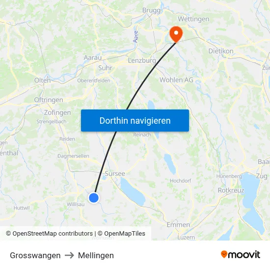 Grosswangen to Mellingen map