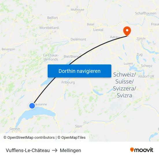 Vufflens-Le-Château to Mellingen map