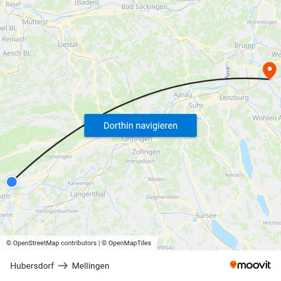 Hubersdorf to Mellingen map