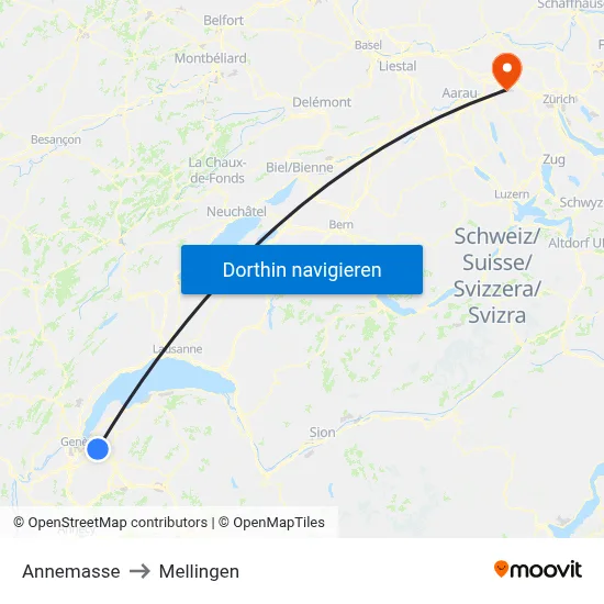 Annemasse to Mellingen map