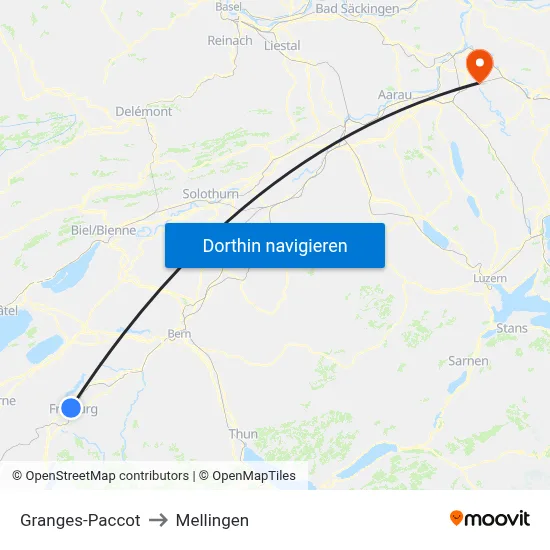 Granges-Paccot to Mellingen map
