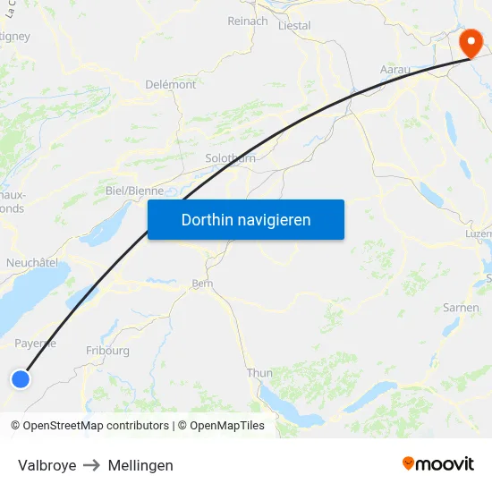 Valbroye to Mellingen map