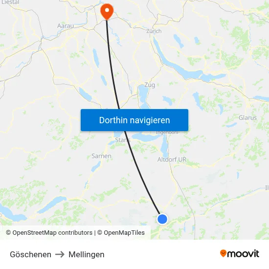 Göschenen to Mellingen map