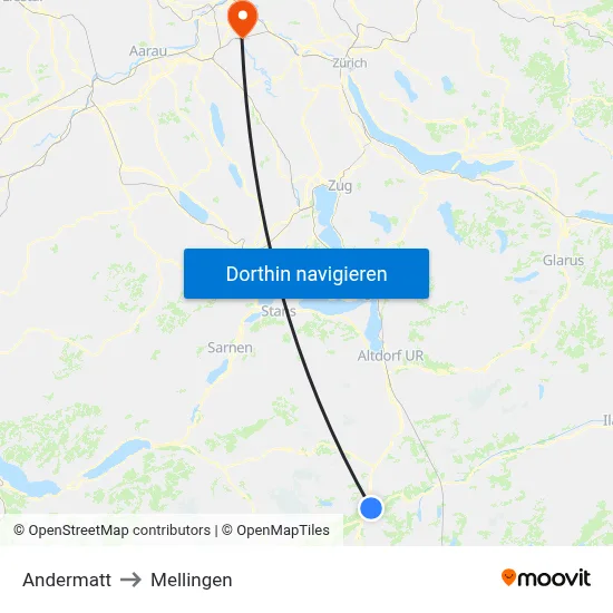 Andermatt to Mellingen map